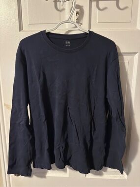 Uniqlo Men's Long Sleeve Crew Neck Shirt - Navy Blue